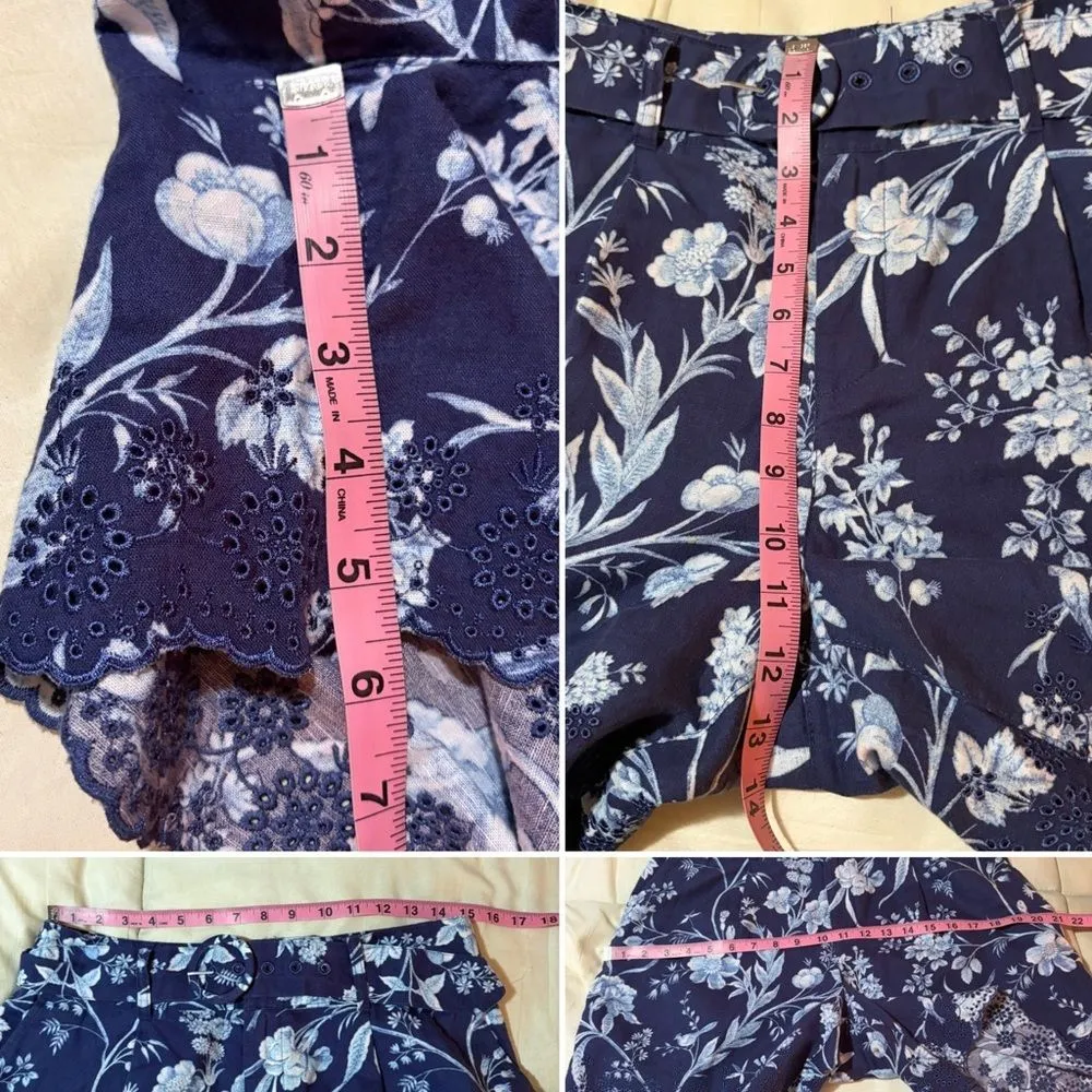 Laura Ashley Branch Toile Blue Cotton Navy Blue and White Floral Linen Shorts 8 - Image 8