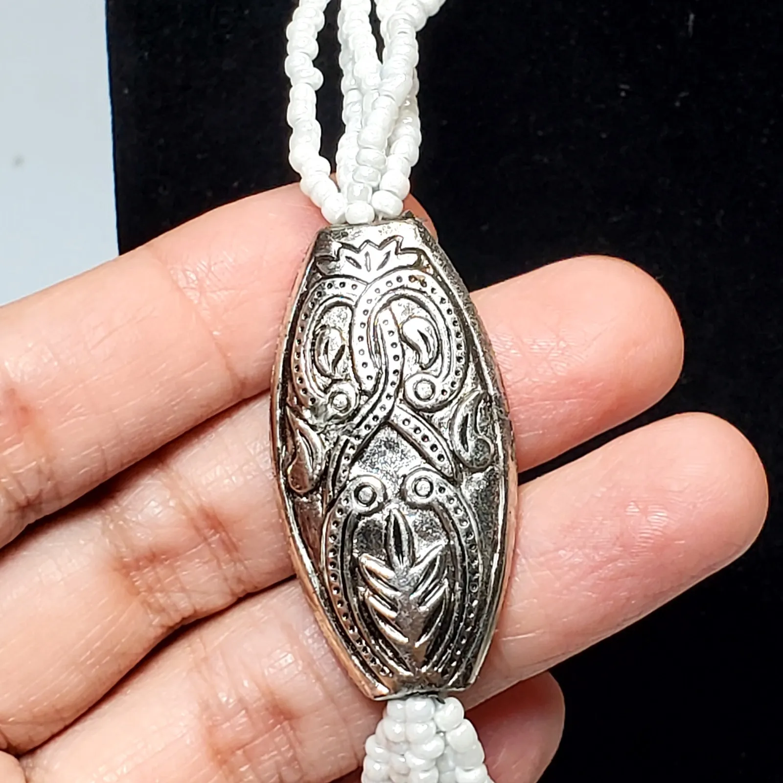 White Seed Bead Multi Strand Necklace 20" Lobster Closure - Image 3