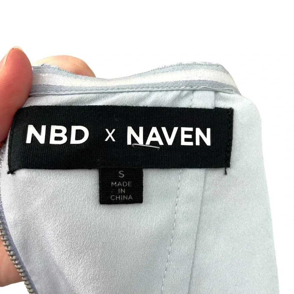 NBD x Naven Twins Lori Ice Blue Lace Off Shoulder Mini Dress‎ Size Small - Image 10