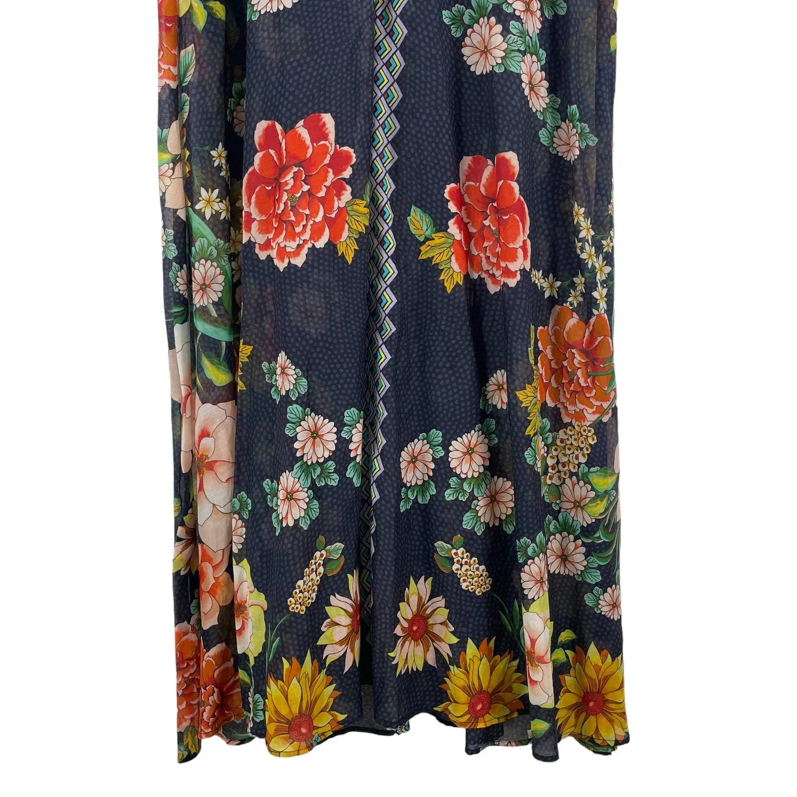 Johnny Was Mia Floral Border Long Dress Silk Blend Semi Sheer Size XS - Image 7