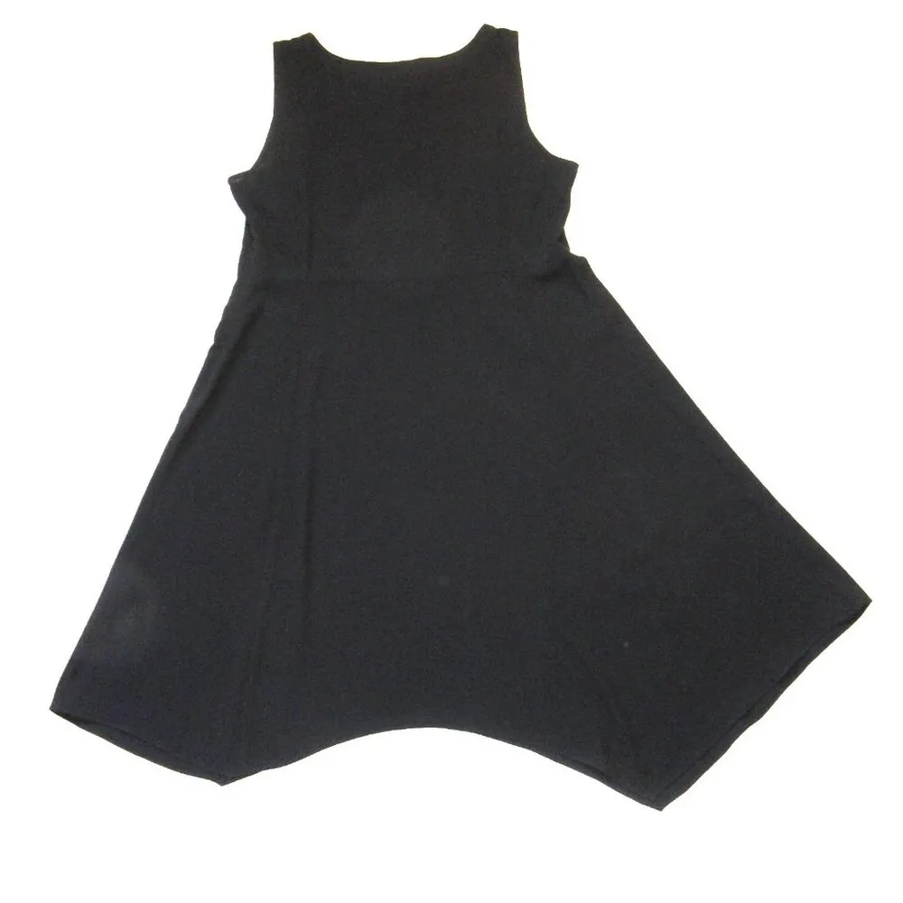 NWT Eileen Fisher Bateau Neck in Black Asymmetrical Silk Georgette Crepe Dress M - Image 4