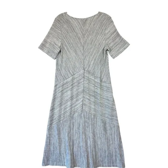 RONEN‎ CHEN Gray Striped V Neck Midi Dress Women Sz 8 Made in Israel Stretch - Image 5