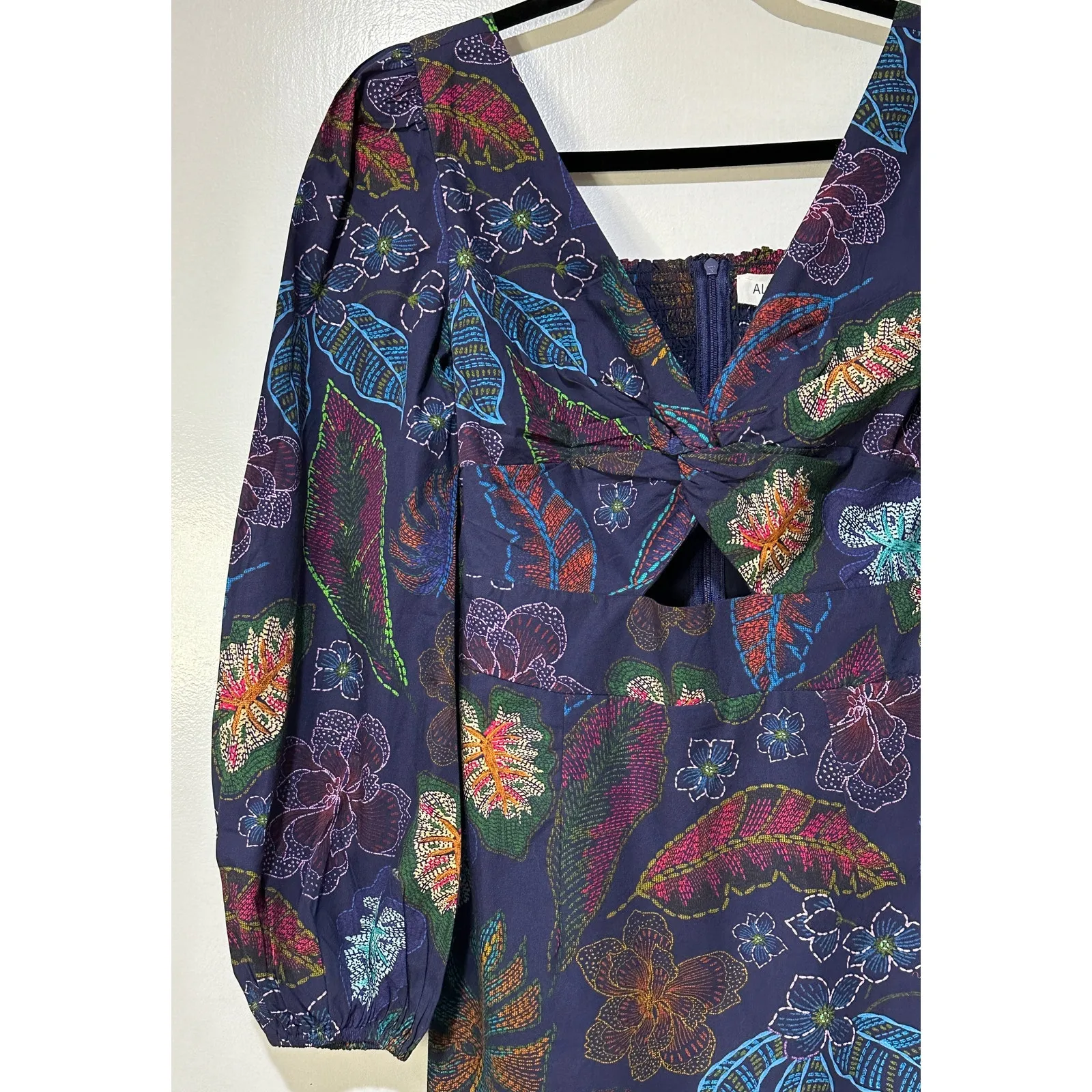 Allison New York Flora Mini Dress Navy Floral Sz 4 NWT Smocked Back Long Sleeves Blue - Image 5