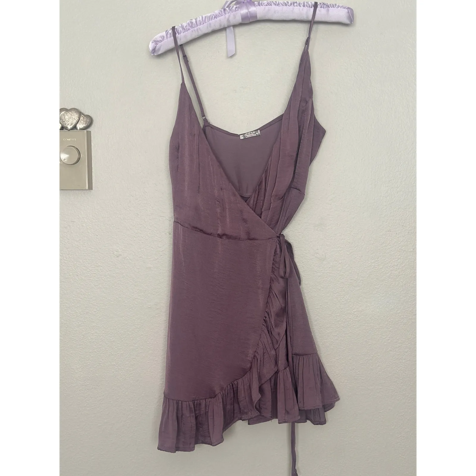 Free People XS Lilac Purple Satin All My Love Shine Wrap Mini Dress Fairy - Image 2