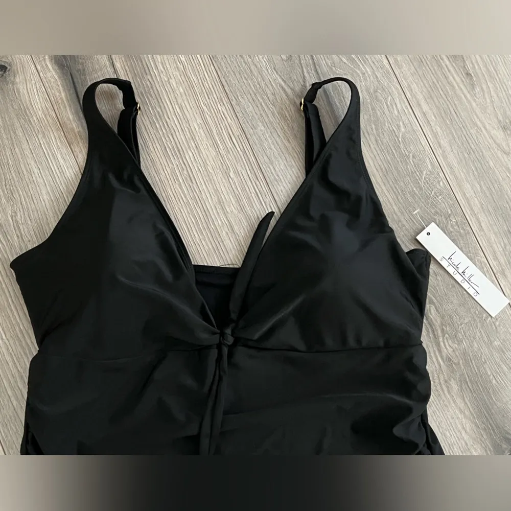 NWT Nicole Miller Plus Size One Piece Center Tie Sweetheart Swimsuit | Black 3X - Image 3