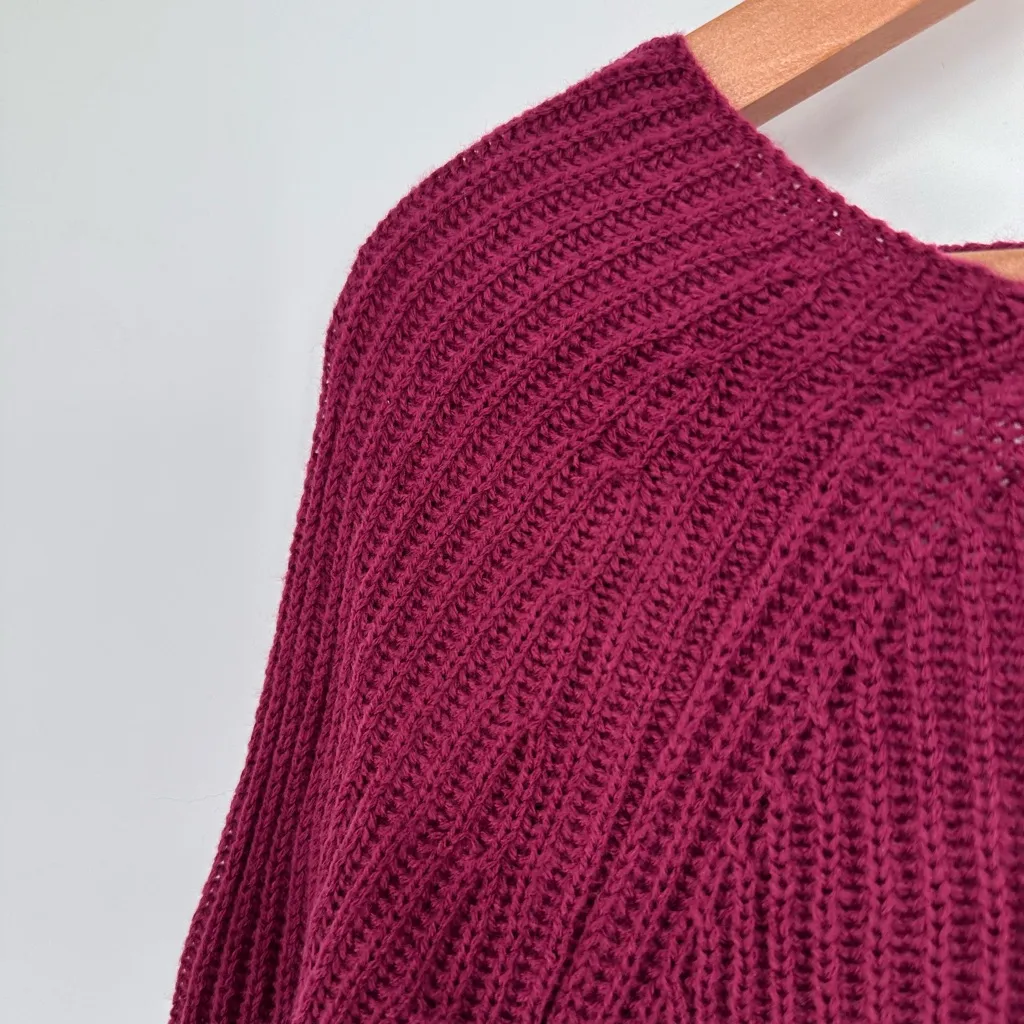 Hayden LA Burgundy Knit Sweater size 1X Flared Cuff Long Sleeve NWT Back Cutout Red - Image 3