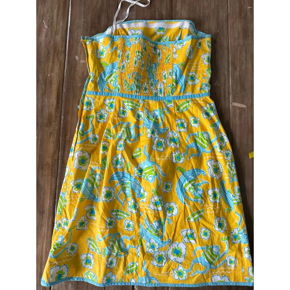 Lilly Pulitzer Strapless Dress 6 Yellow Floral Monkeys Tropical Summer Bright - Image 2