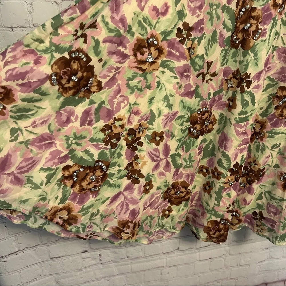 Vintage Deadstock NEW sequin embellished floral cottagecore retro midi skirt 12 Green - Image 9