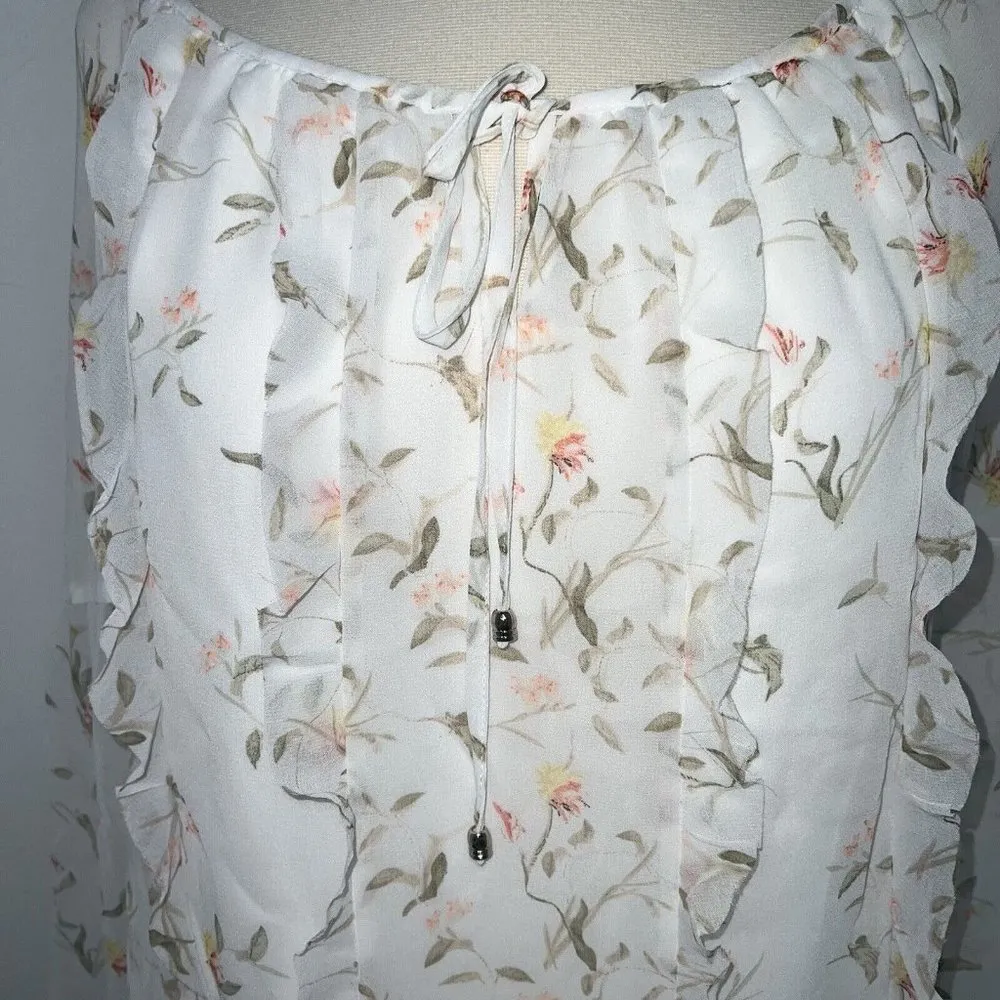 White House Black Market Womens Sheer Floral Blouse SZ 2 White Romantic Cottage - Image 2