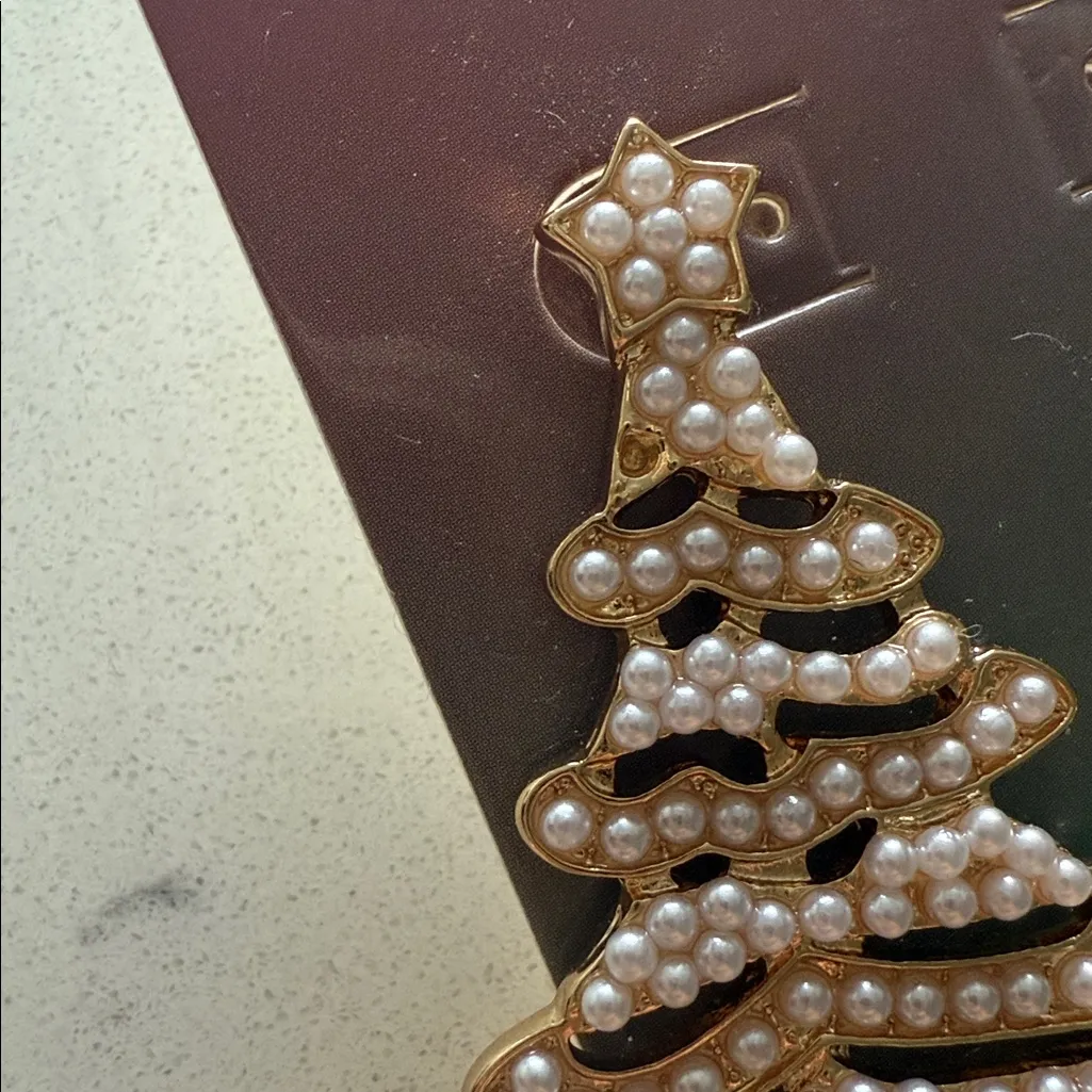 Leith‎ Pearl Christmas Tree Earrings Gold Holiday Festive Statement Jewelry Gift - Image 5