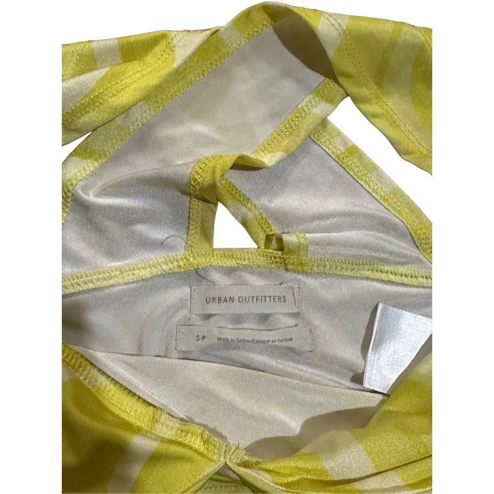 Urban Outfitters Phoenix Plunging Tie Back Tank Crop Top Neon yellow sz Small gr - Image 8