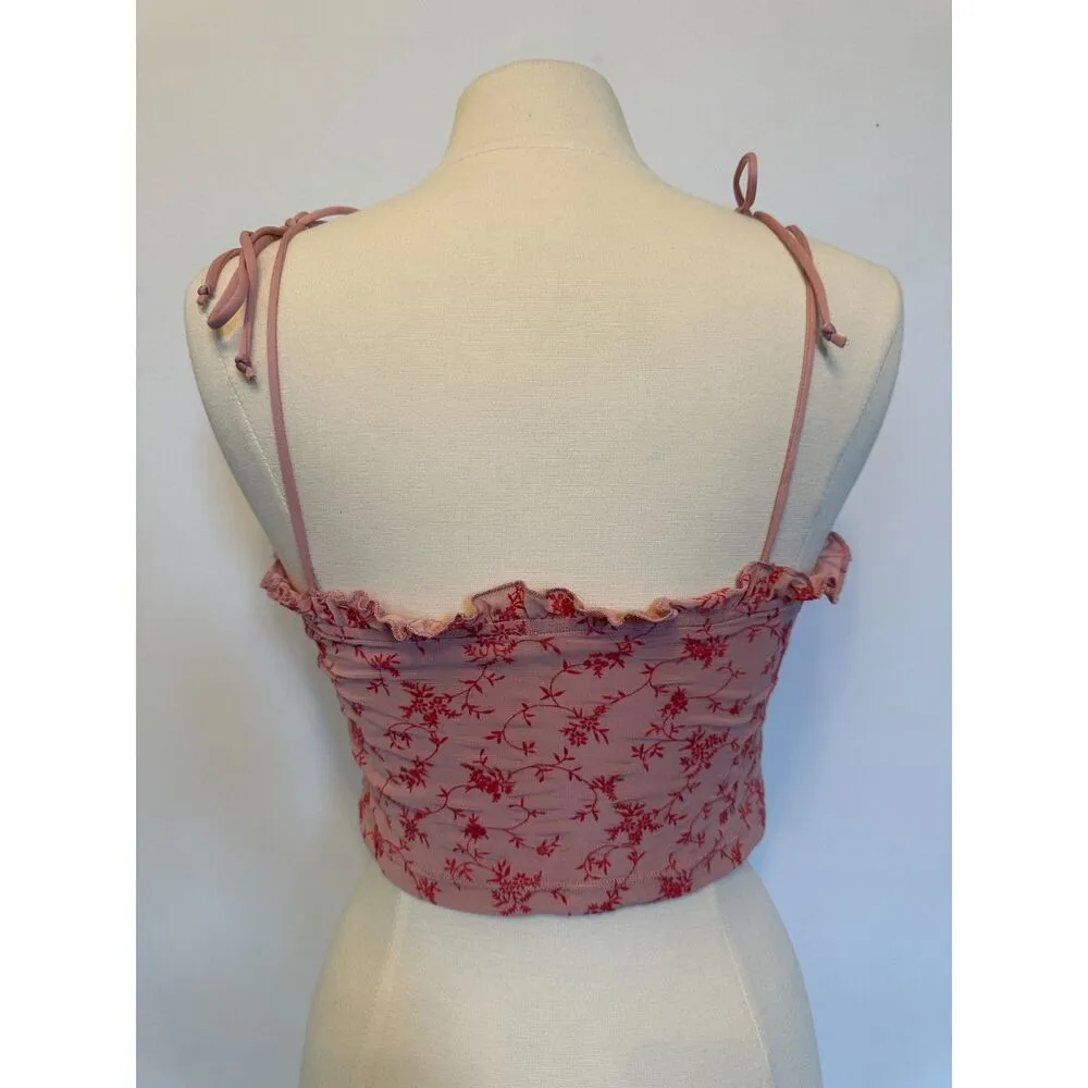 Motel Urban Outfitters Kalsi Top in Love Bloom Pink Flock Top Size Small - Image 5