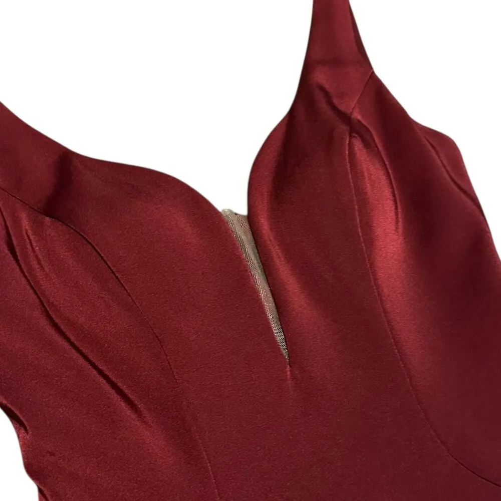 Alyce Paris Burgundy Red Floor Length Gown Maxi Dress High Slit Fitted Size 6 - Image 7