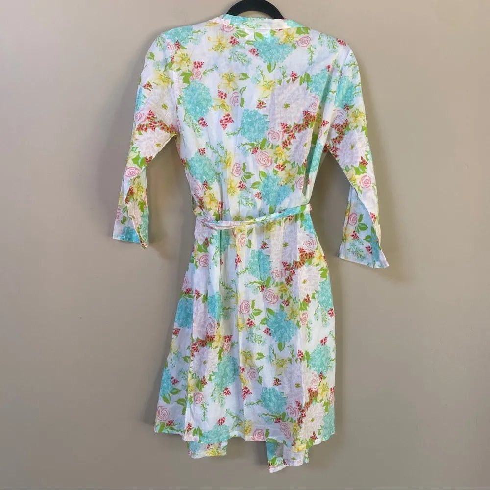 NWT The Paisley Box 100% cotton floral “Dahlia” print robe Size Small Blue - Image 5