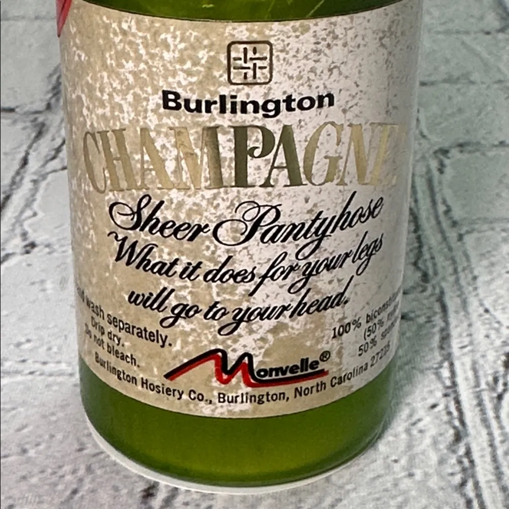 Burlington Champagne Bottle Novelty Sheer Pantyhose Black Medium 115lbs - Image 2