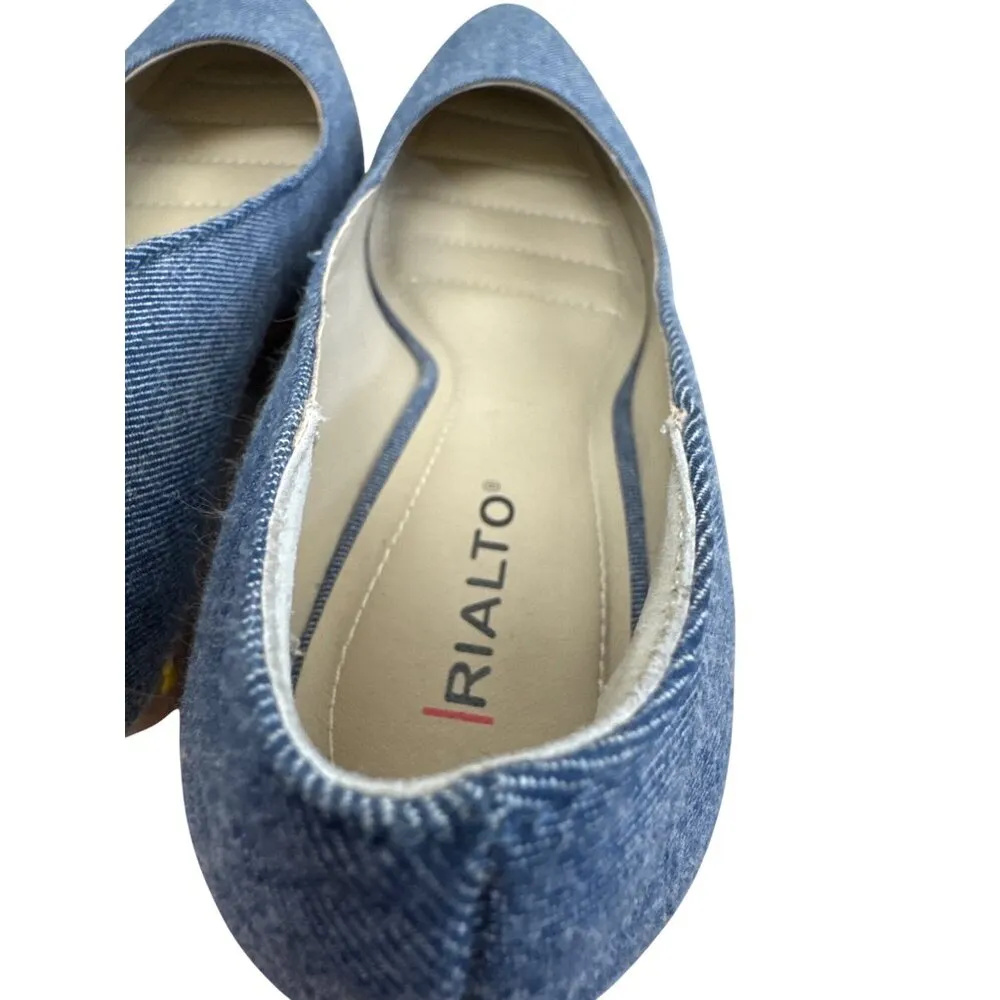 Rialto Womens Blue Denim Floral Cork 3" Wedge Heel Shoes Size 9.5M SKU 8247 - Image 11