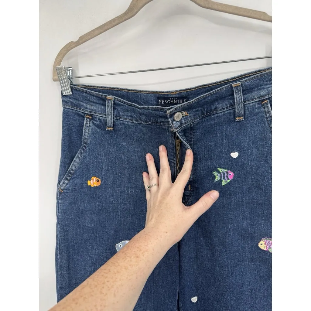 J.‎ Crew Mercantile Wide Leg Mermaid Ocean Patch Work Jean Women 28 Blue Wash - Image 10