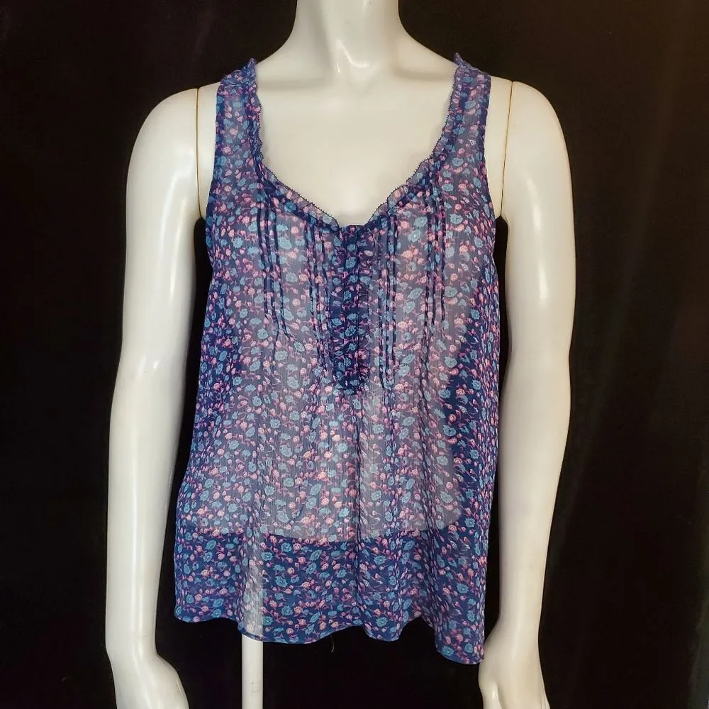 American Eagle Outfitters Blue & Pink Floral Sheer Tank Top (2) - Image 2