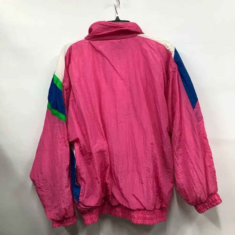 80s 90’s Nylon Zip Up Vintage Windbreaker Track Jacket Colorful Pink blue Green Size L - Image 2