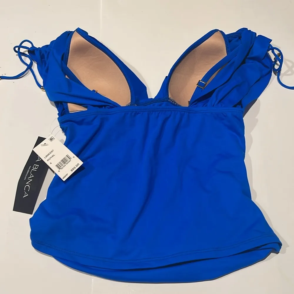 La Blanca NWT royal blue swim suit tankini bathing size 4 tie cinch sides - Image 4