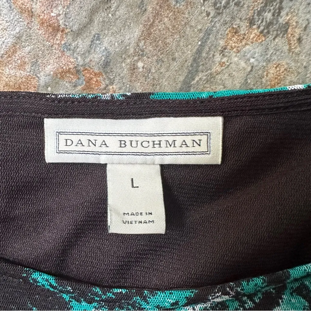 Dana Buchman Abstract Print Sheer Ruffle Blouse Women's Size Large 3/4 Sleeve - Image 6