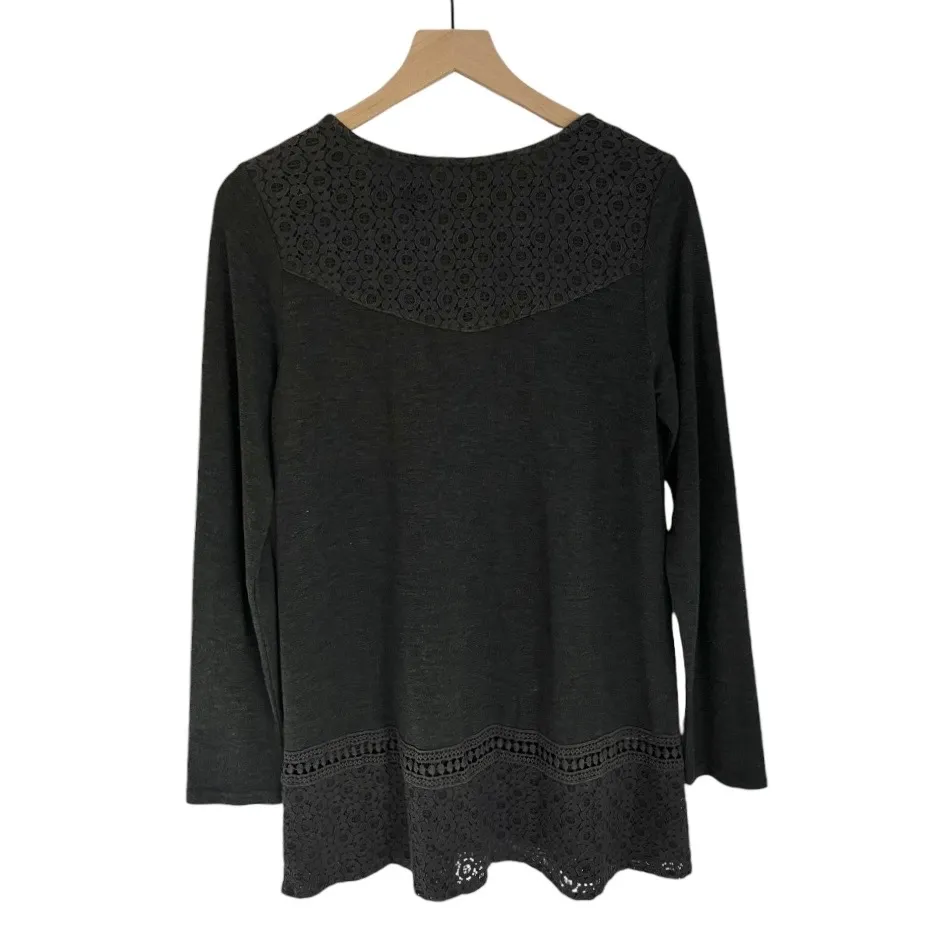 Soft Surroundings Women’s Crochet Lace Detail Tunic Top Dark Grey Size Medium - Image 2