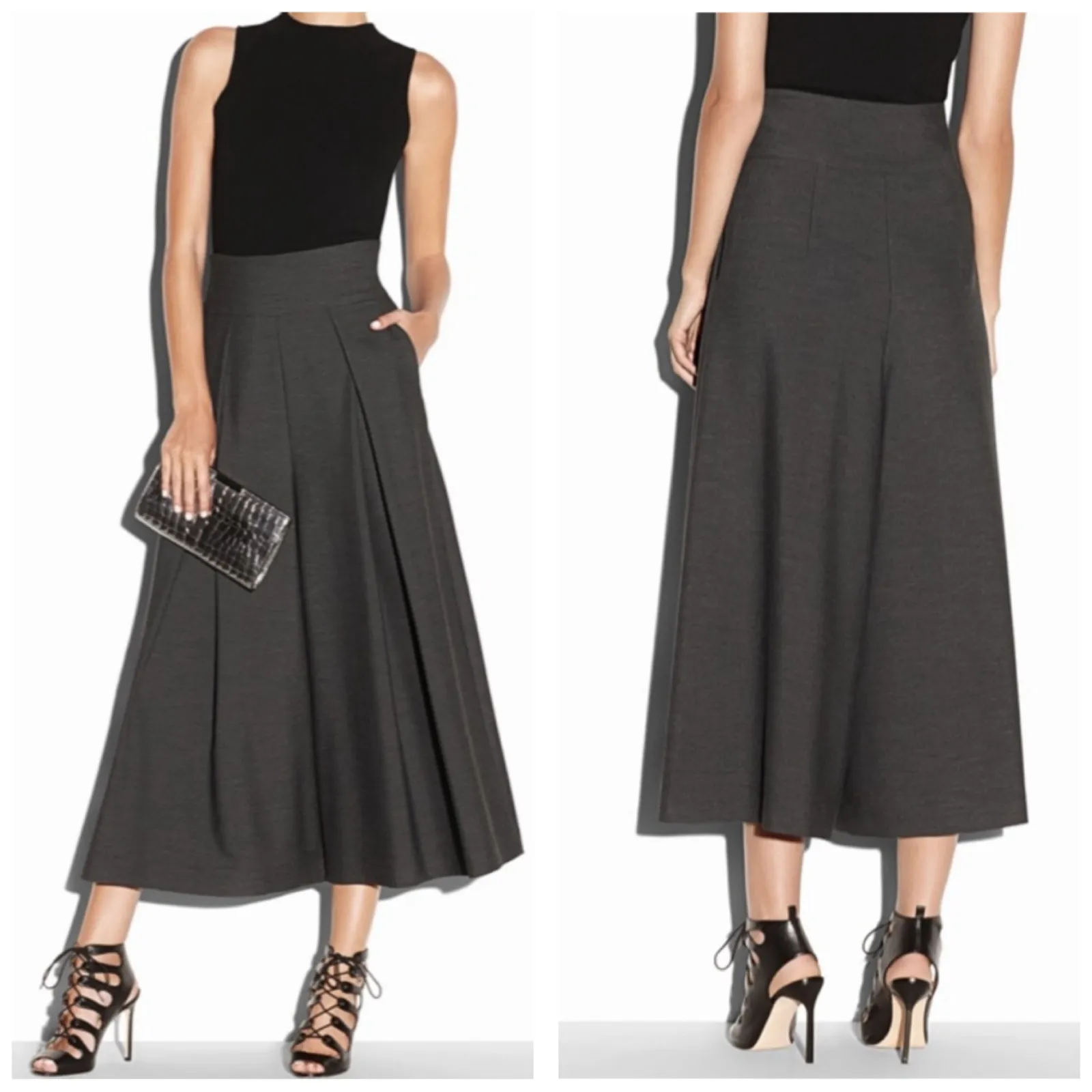 Milly Italian Cady Culotte Pants Size 2 Gray High Rise Minimalist Long Short - Image 2