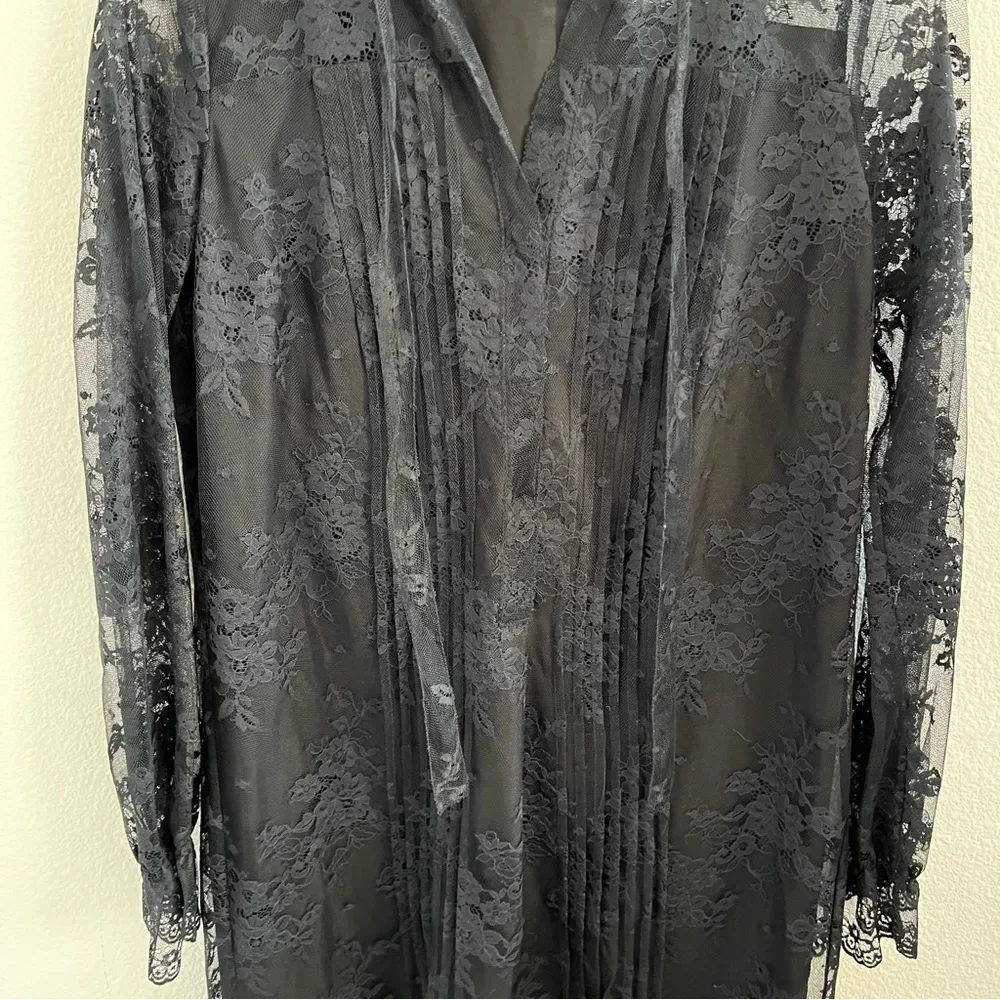 Elie Tahari Lace Long Sleeve Semi Sheer Dress Tie Front Lined Small - Image 3