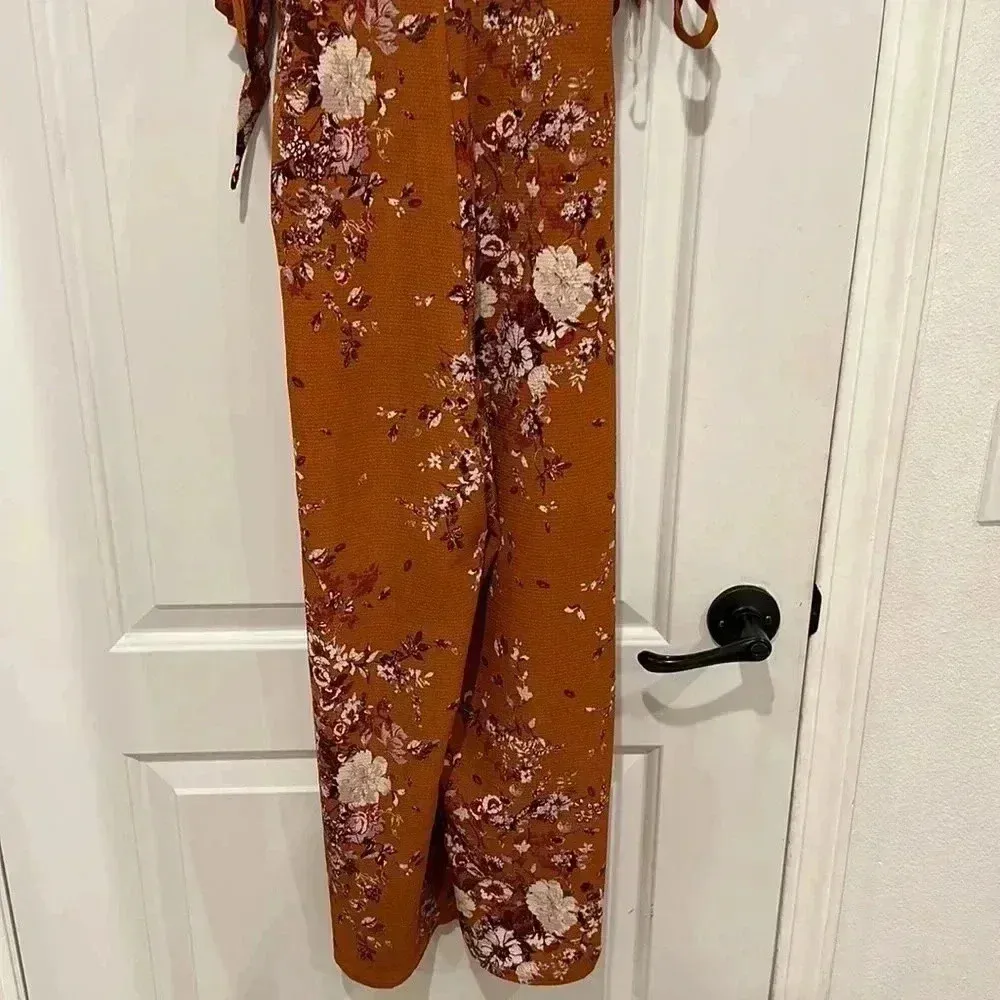 4/$25 NWT Xhilaration Floral Square Neck Sleeveless Tie Front Cropped Jumpsuit S - Image 4