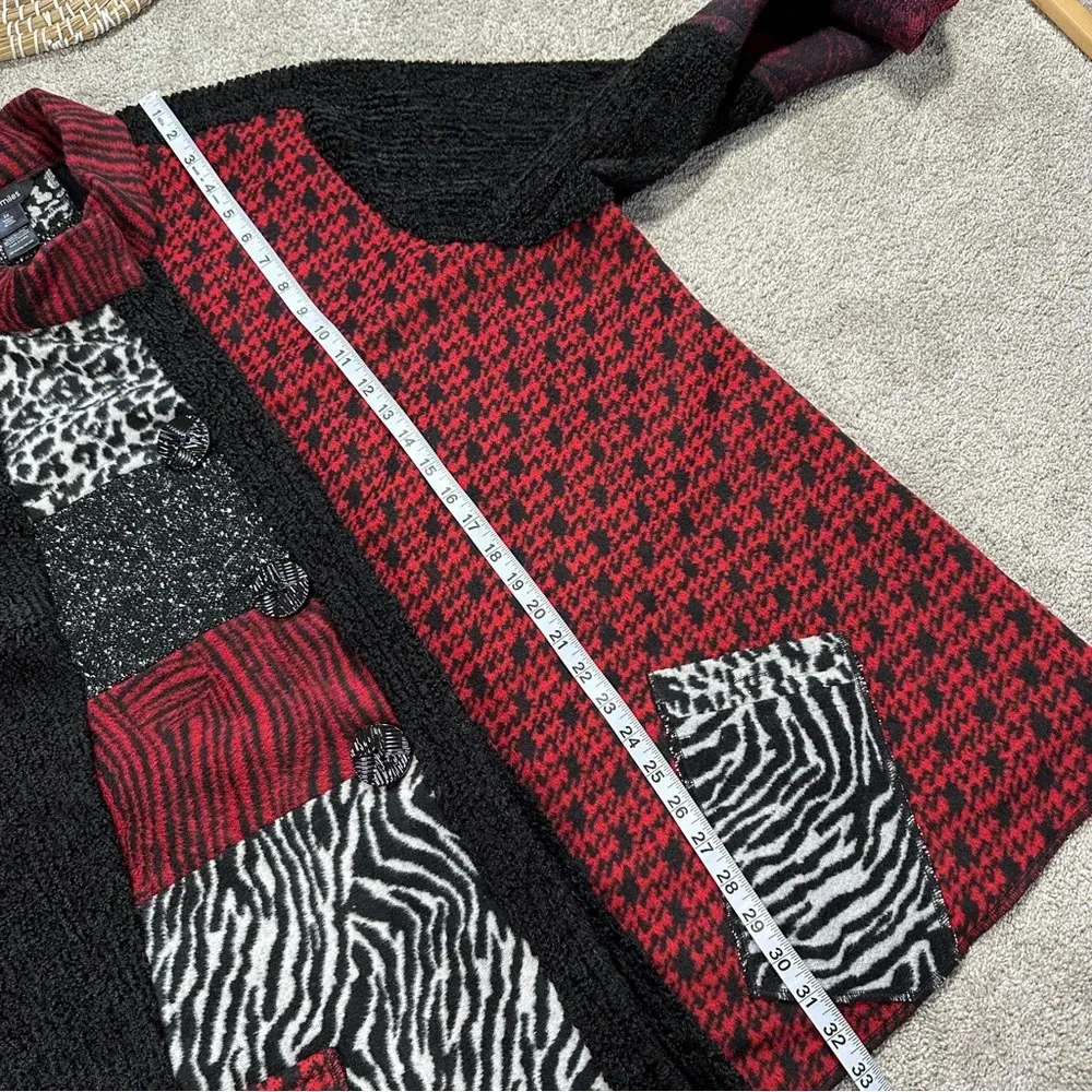 Ali Miles Multi Patchwork Print Funnel Neck 3/4 Cuffed Sleeve Patch Pocket 3X Black - Image 16