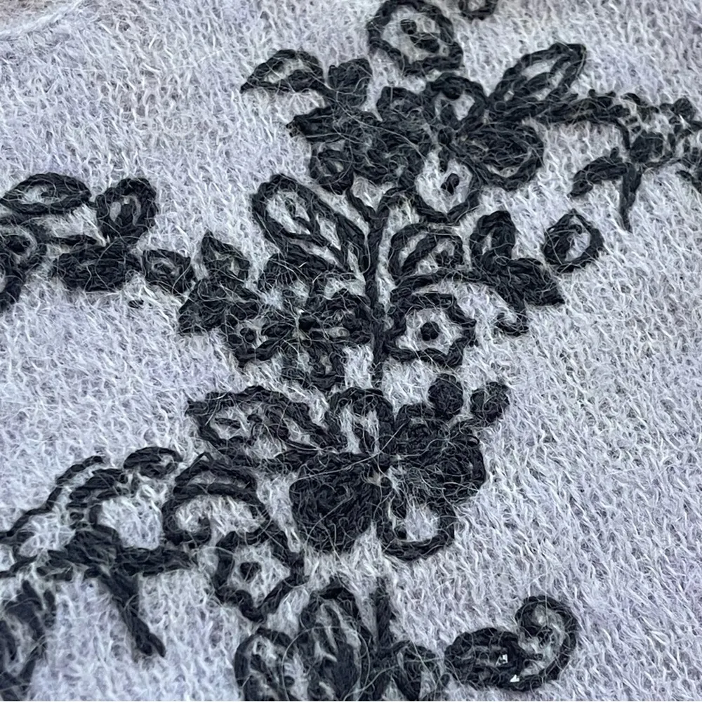 Free People Robin Sheer Sweater Crop Tee Lavender black embroidery XS oversized - Image 5