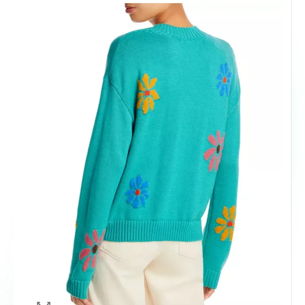 Rails Turquoise Sweater with Multicolor Floral Design Size Medium - Image 2