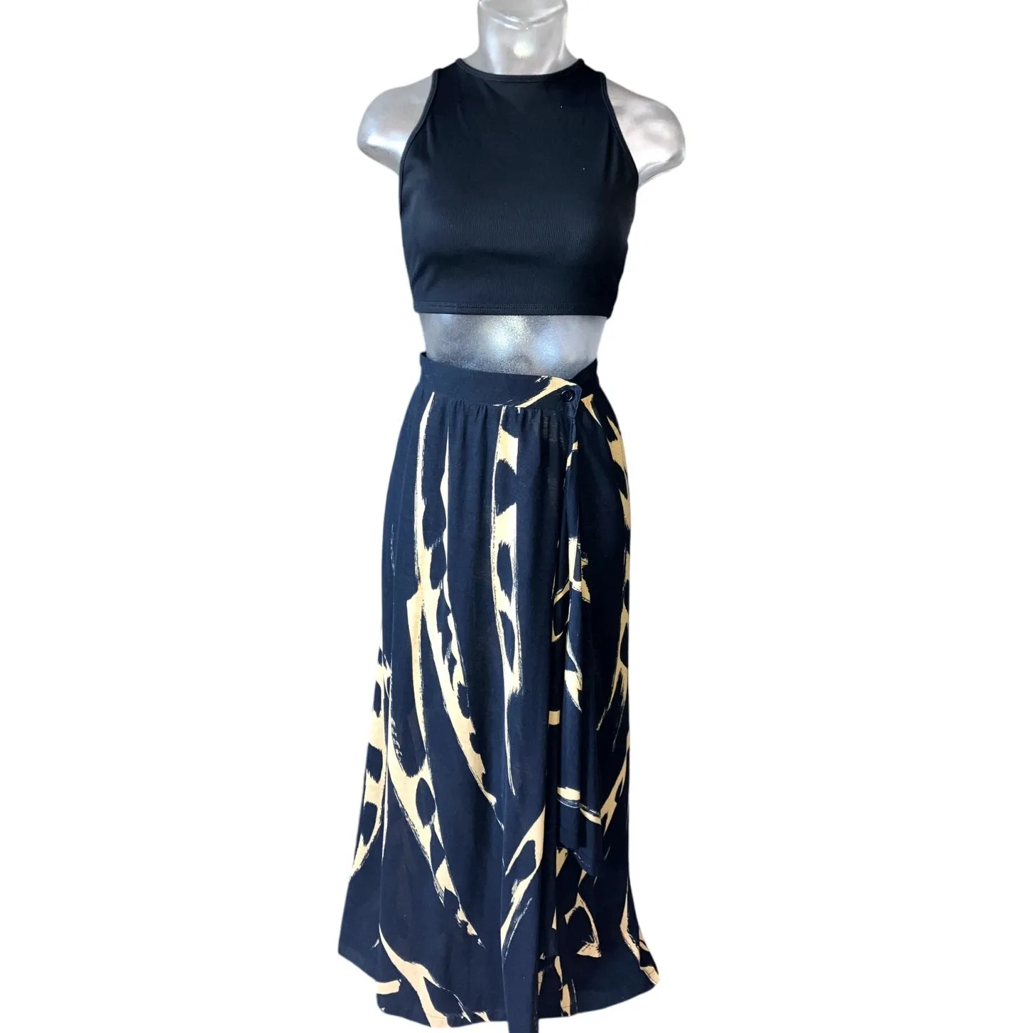 Vintage MISSONI  Printed Midi Wrap Skirt IT 42 Fits Size Small S Black Beige - Image 8