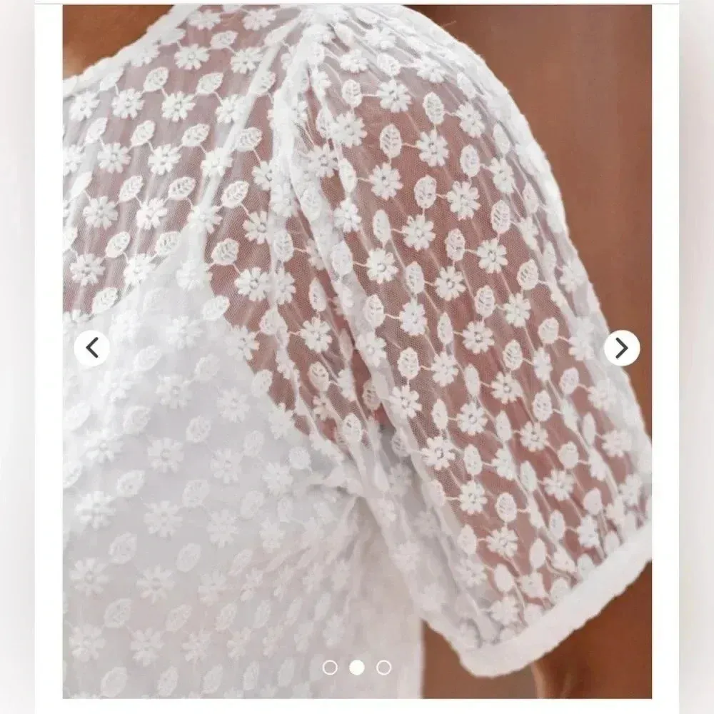 Garnet Hill sheer floral lace white blouse short sleeve no liner size XS M33 - Image 3