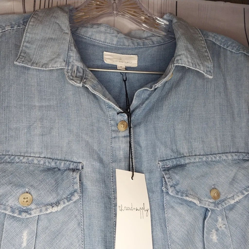 Thread And Supply Chambray Light Blue Denim Button - Image 10