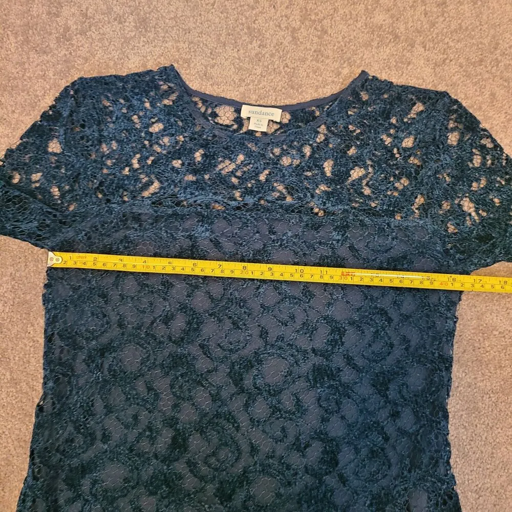 Sundance Womens Remarkable Beauty Top Witchy Velvet Crochet Lace Size XS Teal Green - Image 10