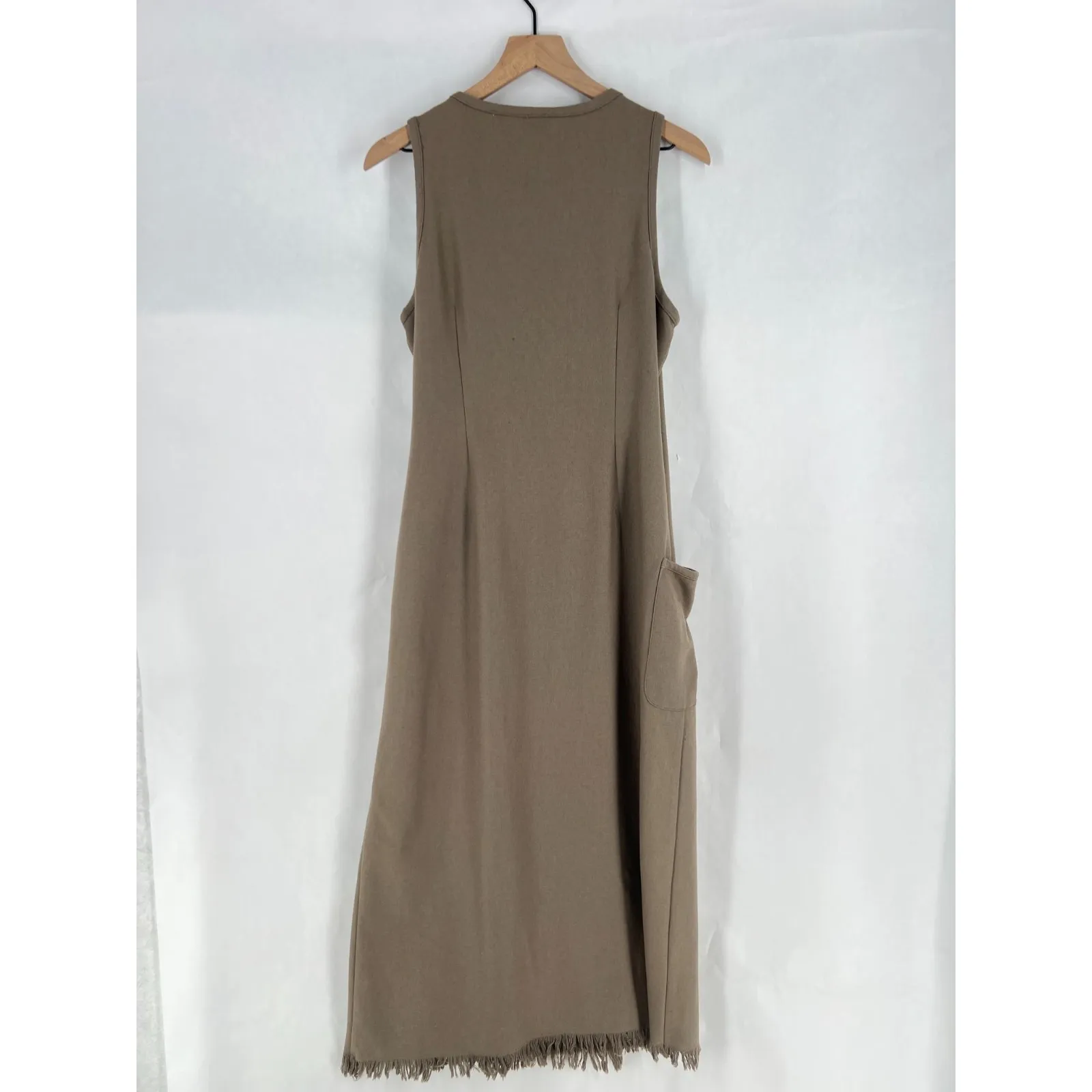 Eddie Bauer Wool  Wrap Maxi Dress M Duster Fringe Hem Tie Waist V Neck Classic - Image 2