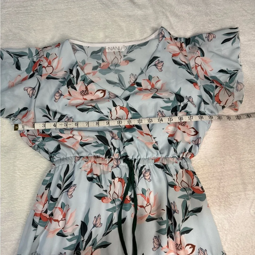 NANNU Pink and Green Wrap Sundress with Flutter Sleeves - Image 4