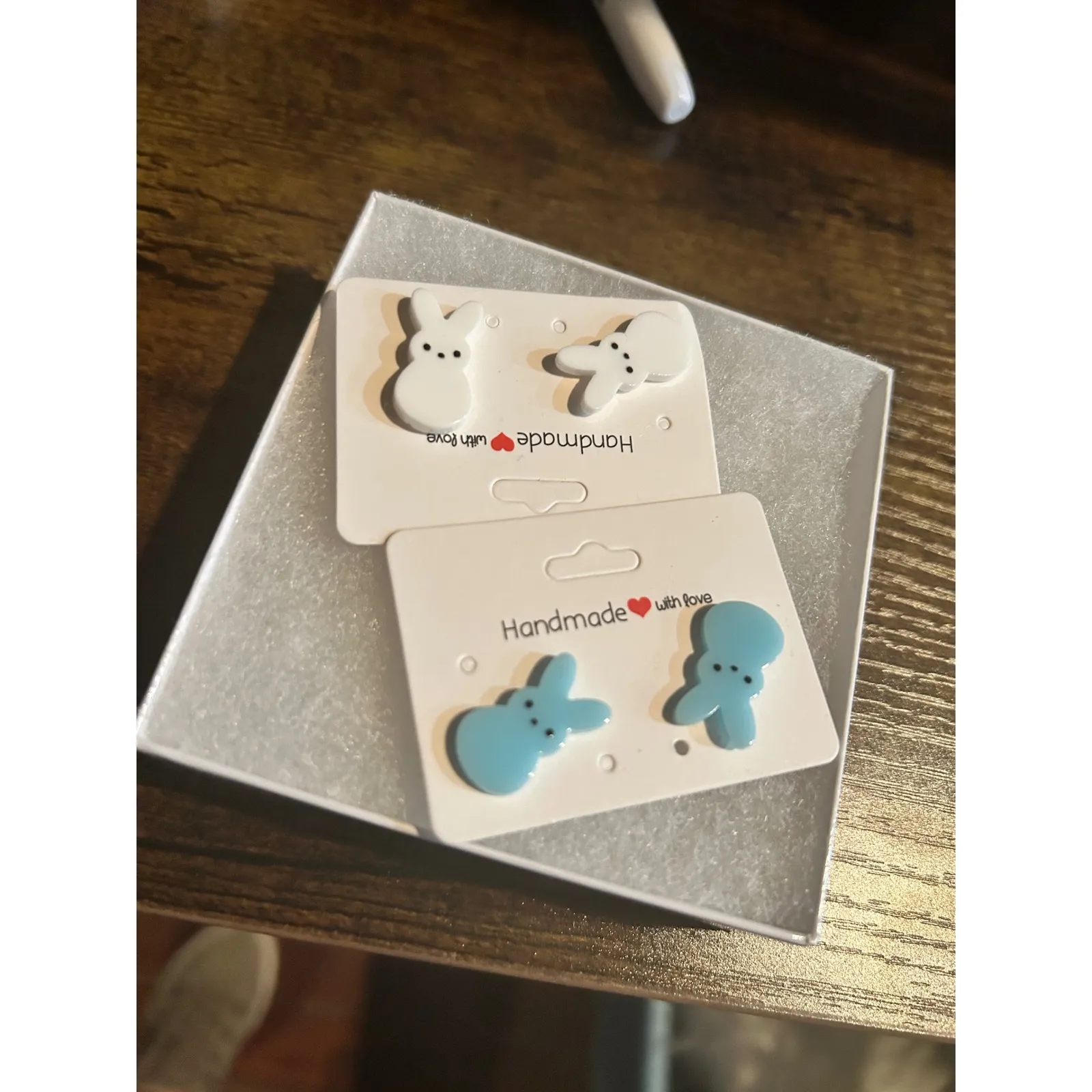 Handmade Easter Peep Bunny Rabbit Earrings, Cute Spring‎ Holiday Fun Novelty White - Image 2