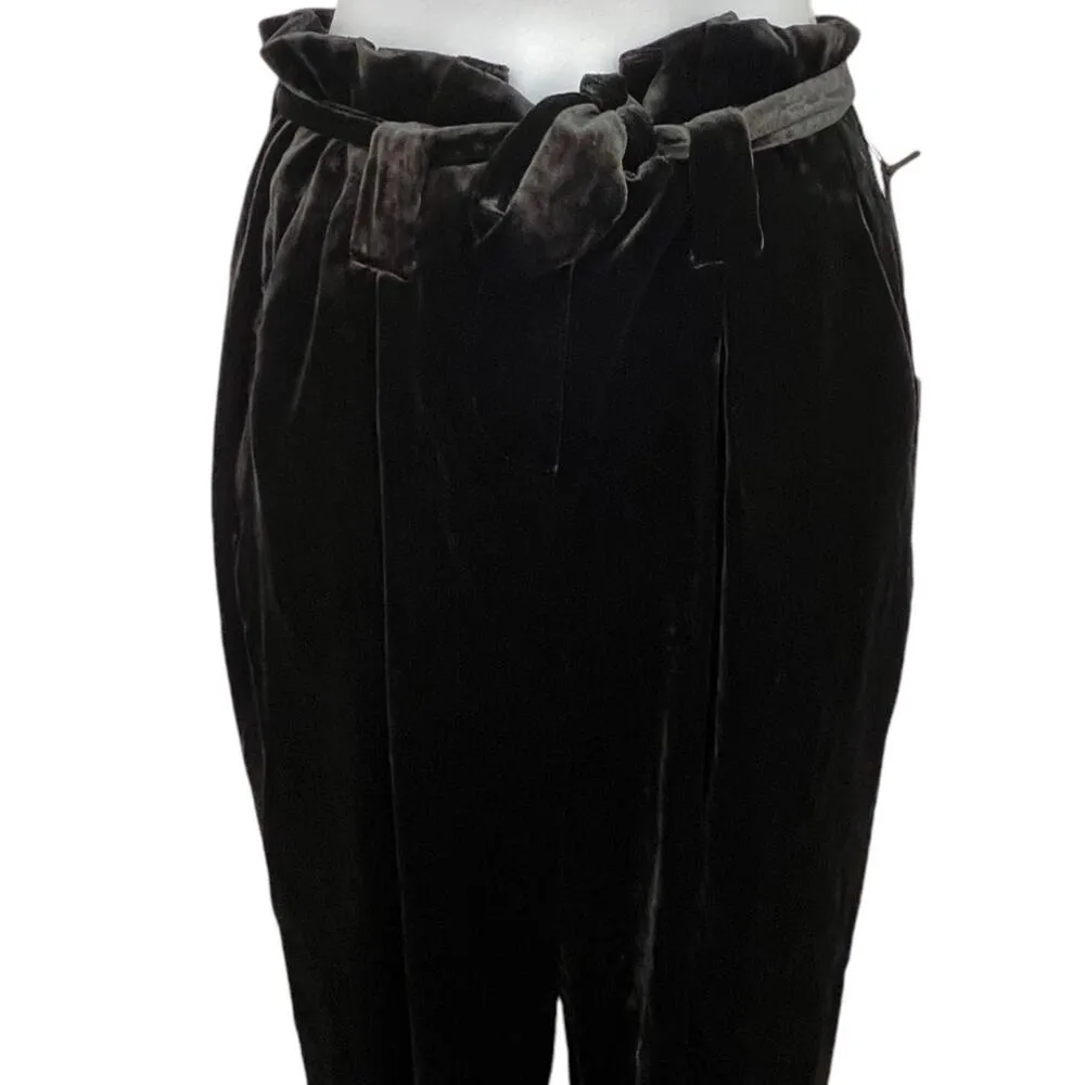 L'AGENCE Bobby Size 2 Velvet Wide Leg Paperbag Pants Black Belted Tie Waist NWT - Image 4