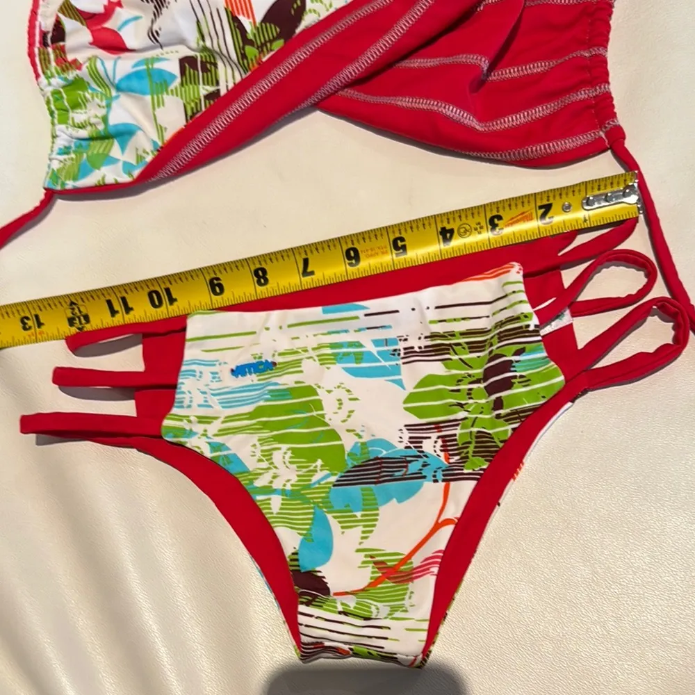 Women Small red tropical flowers bikini Swim Set with special stitching detail - Image 7