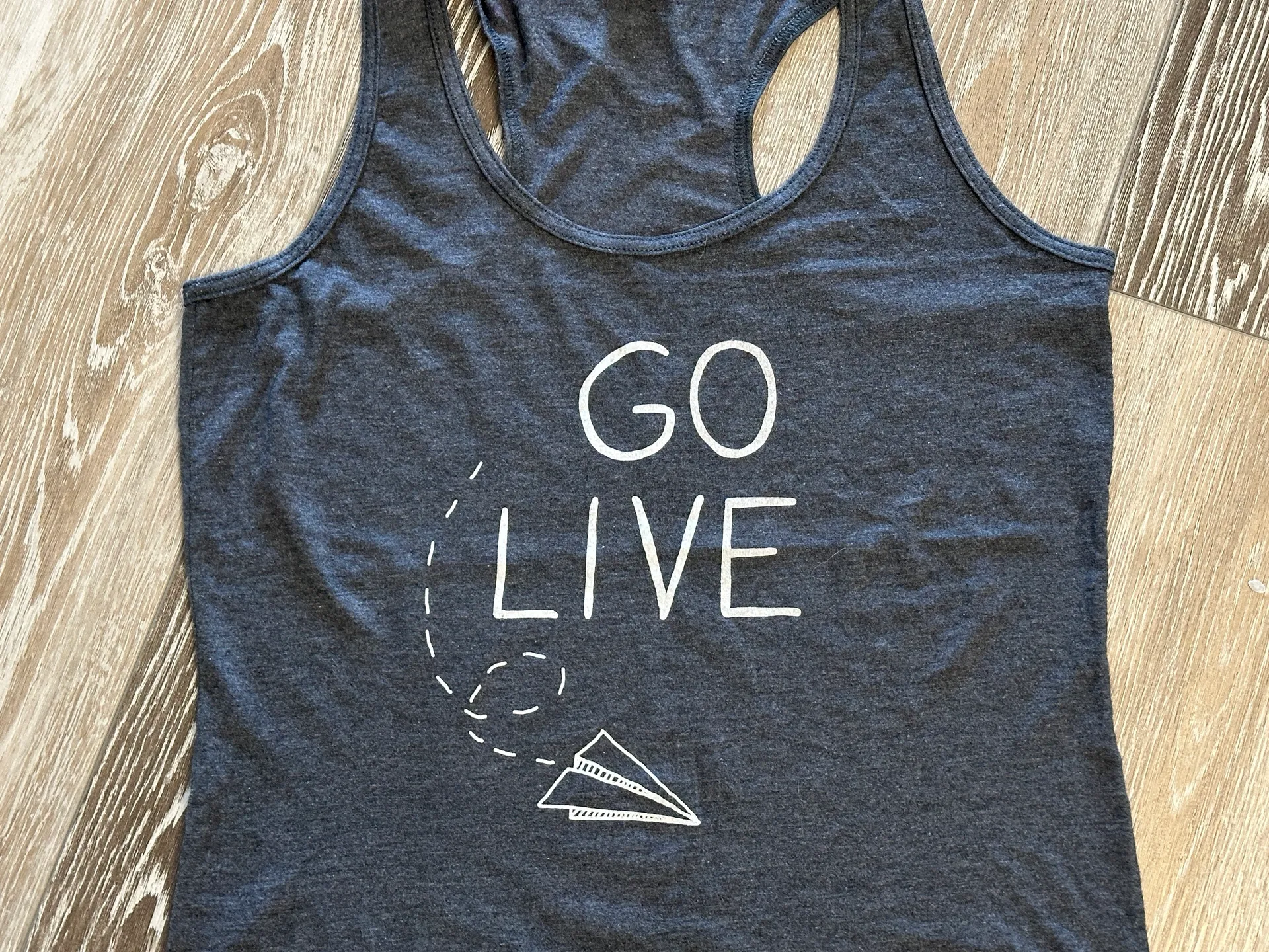 Anvil Sz M Tri Blend Gray Racerback Tank Top “Go Live” Print - Image 2