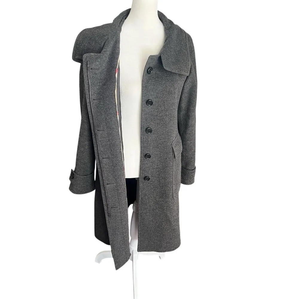 Burberry London Wool Cashmere Coat Gray Long Wrap Collar Back Belt UK 6 US 4 - Image 6