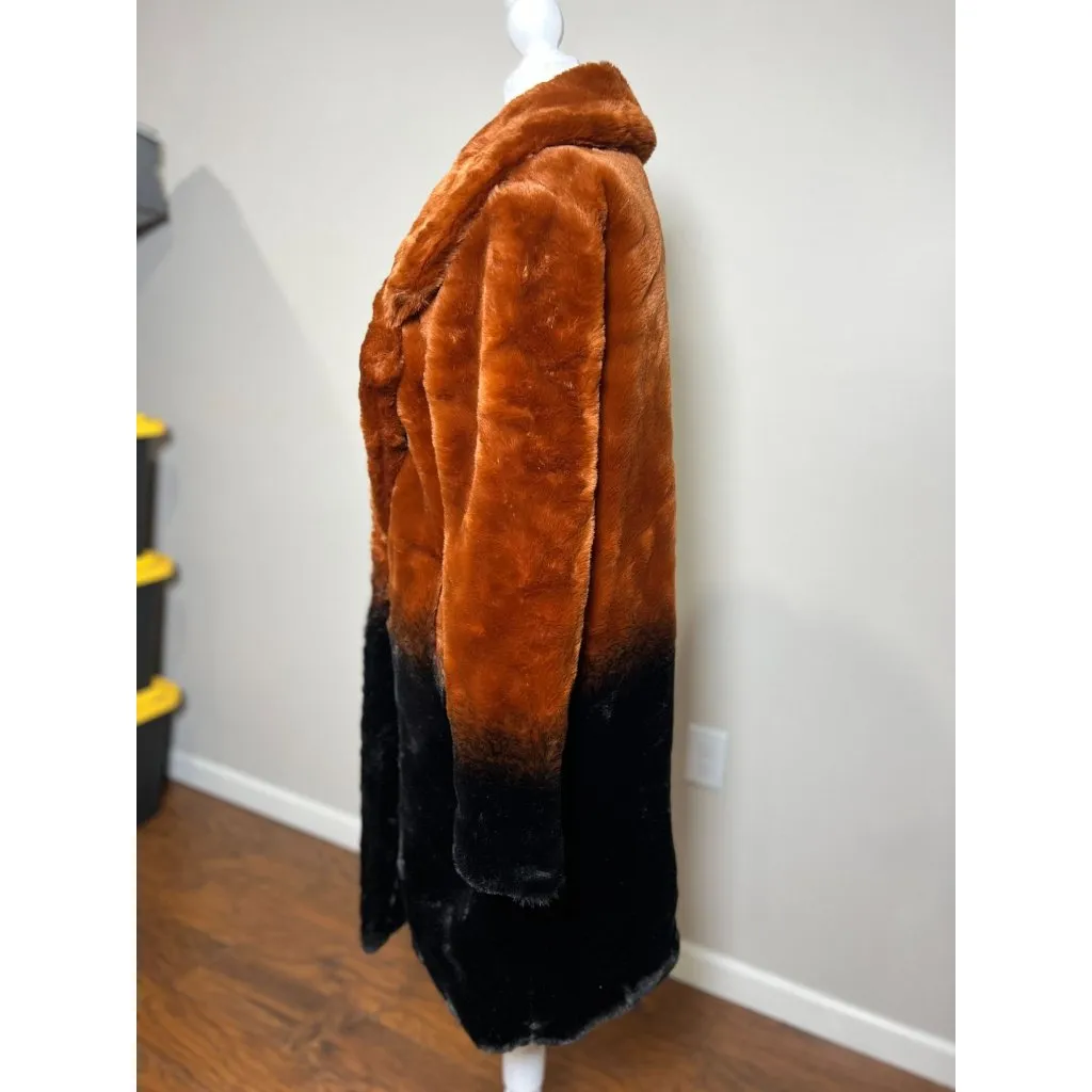 Urbancode London Womens 8 Faux Fur Ombre Coat Chestnut Black Longline Jacket Size M - Image 6