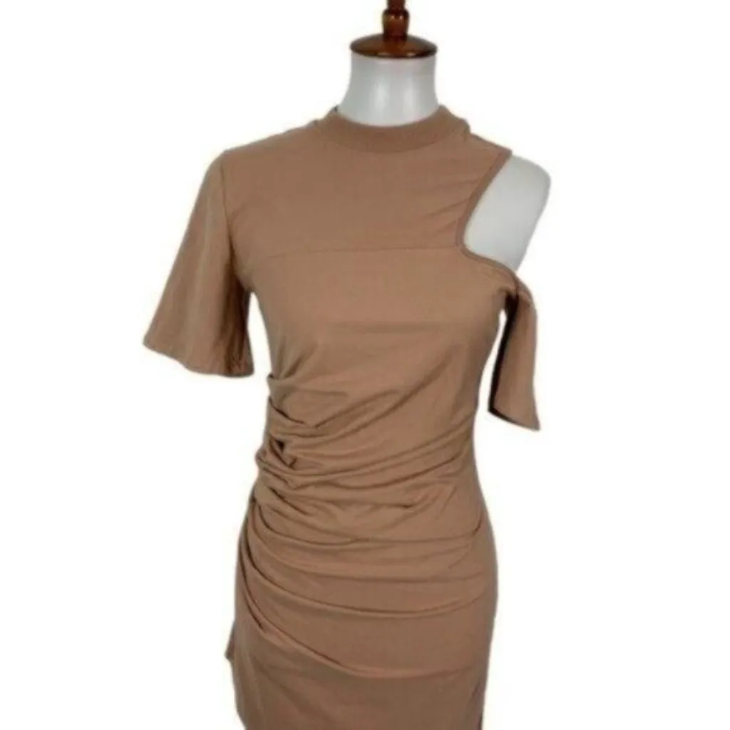 Revolve Dress H Hours Small Tan Short Sleeve Bodycon Sexy Chic Trendy - Image 2