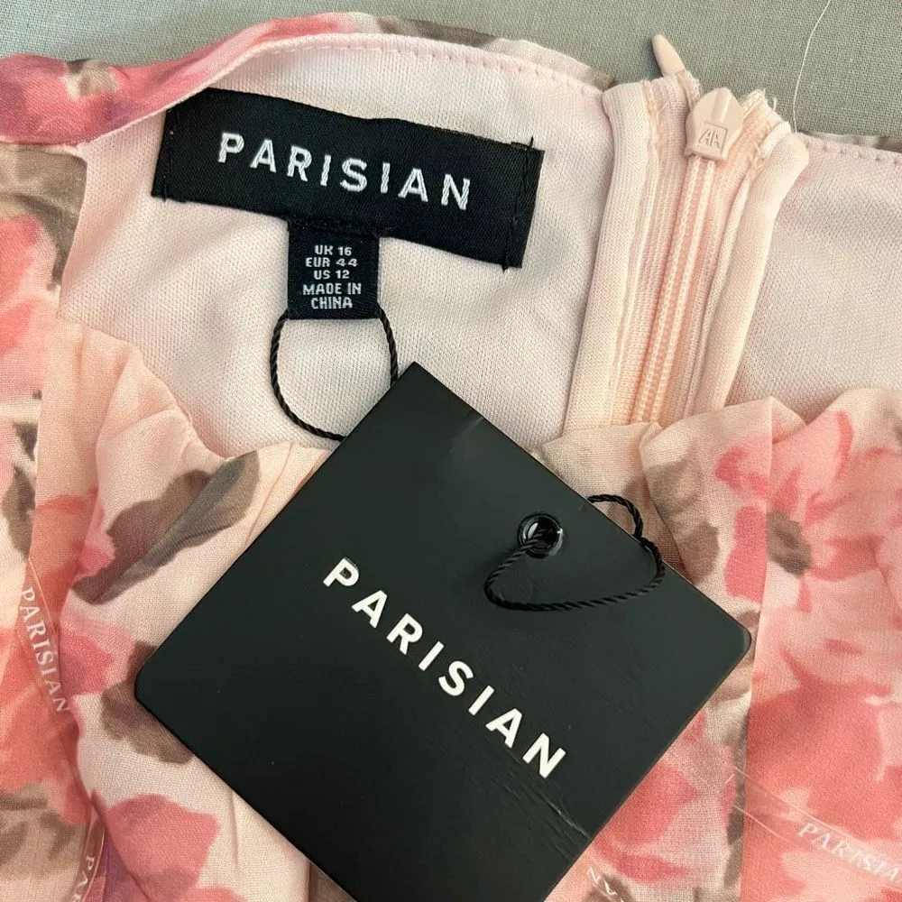 Parisian Floral Ruched Puff Sleeve Mini Dress Pink Size 12 NWT - Image 7