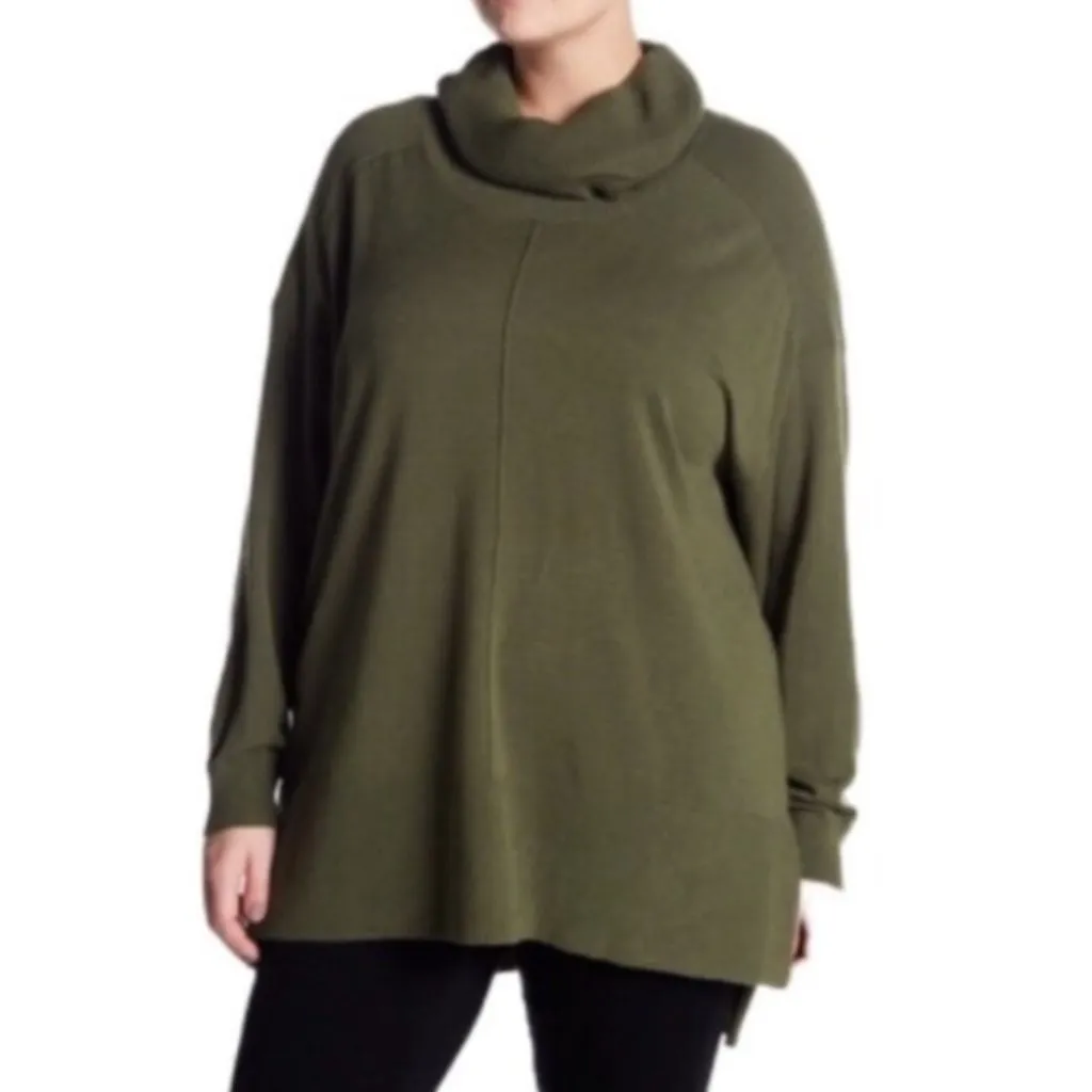 CABLE & GAUGE Cowl Neck Sweater Gray Flecked Speckled Hi-Lo Hem Tunic Sweater L - Image 3