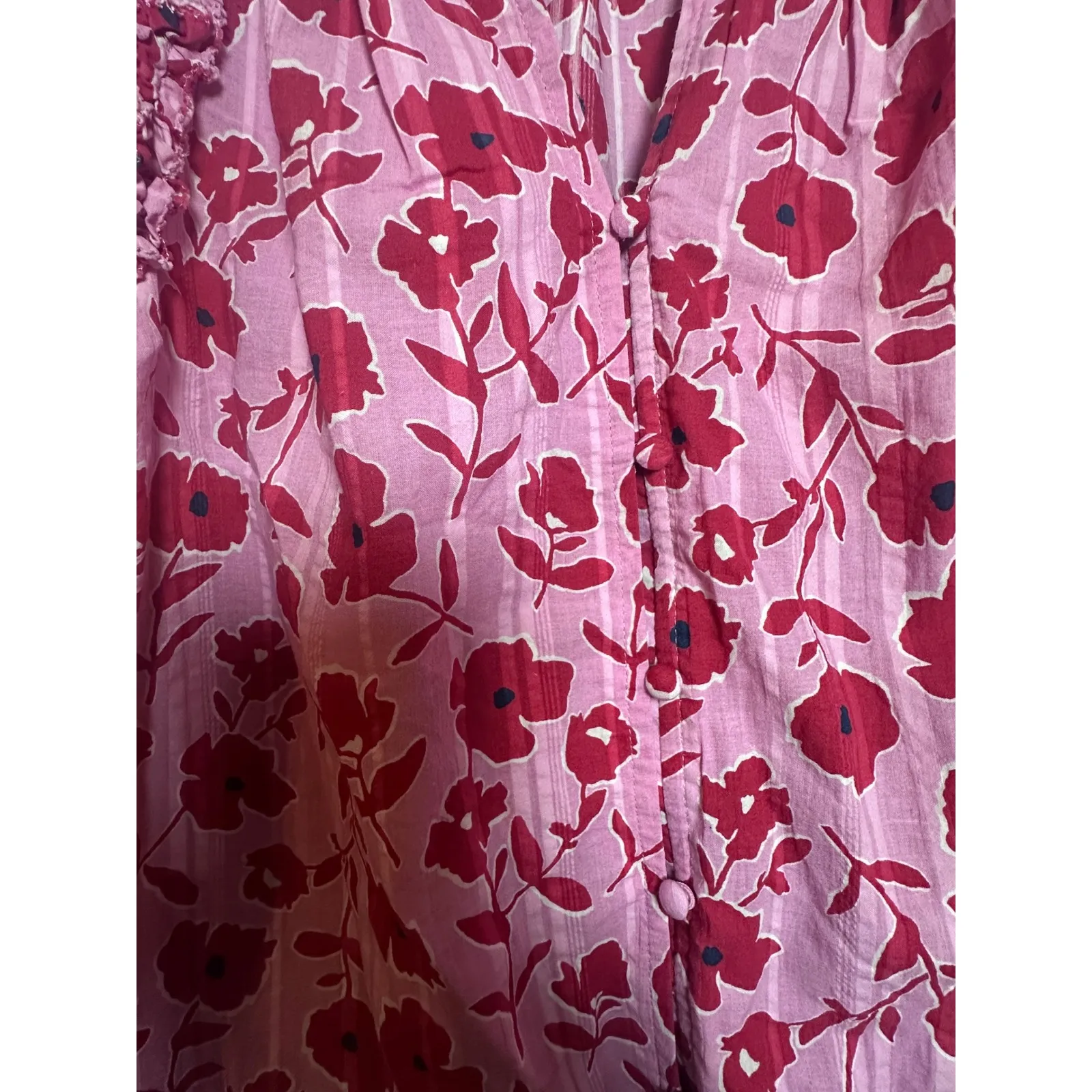 Vineyard Vines Pink‎ Floral Butterfly Sleeve V Neck Tunic Shirt Women's Medium - Image 4