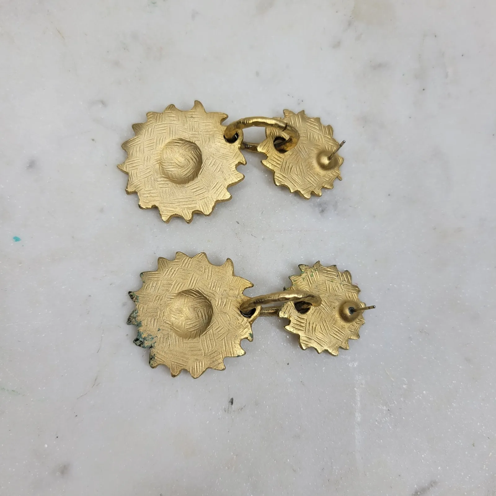 Vintage Sunburst Dangle Earrings Womens Gold Brass Handmade Celestial Statement - Image 9