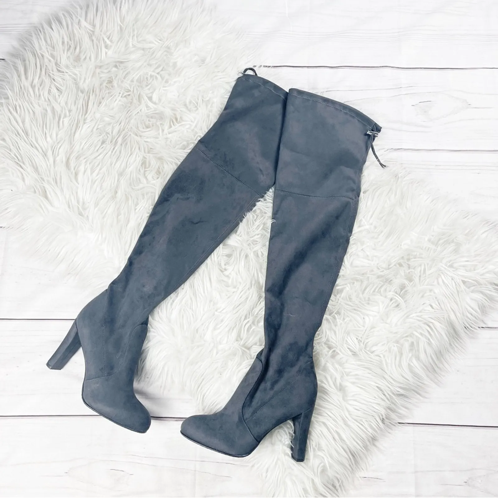 Sam Edelman Kent Over the Knee OTK Grey Faux Suede Heeled Boots Size 6‎ - Image 2